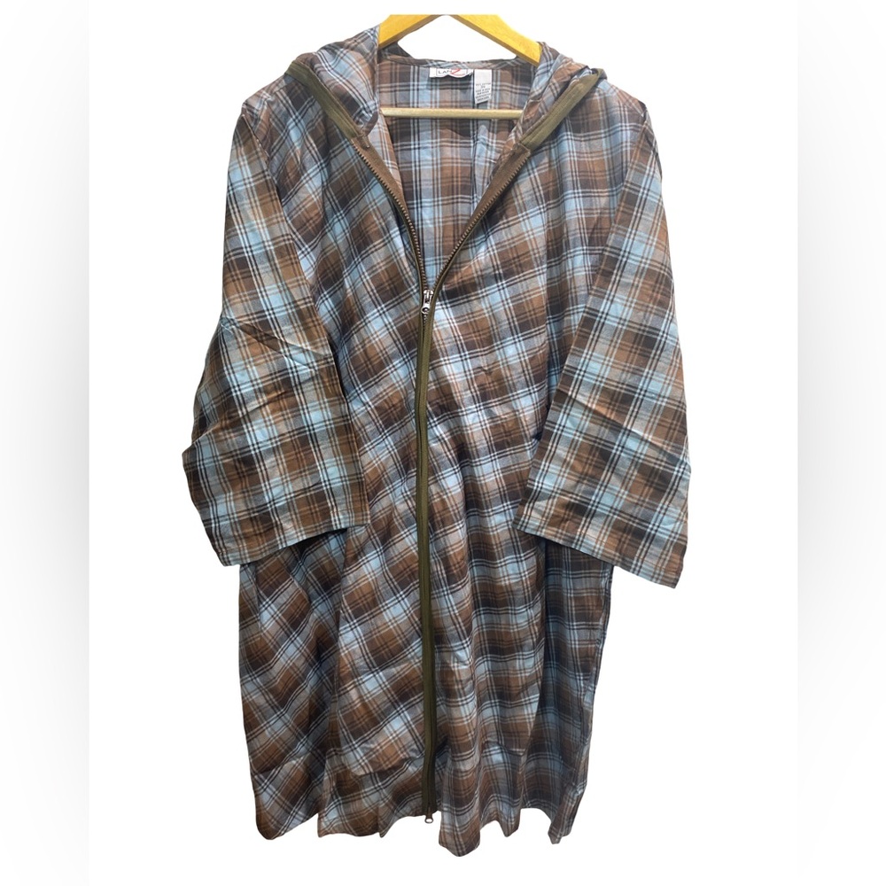 NWT Club Z Plus Size 3X Plaid Zip-Up Tunic Shirt Blue Brown‎ Cotton Lightweight